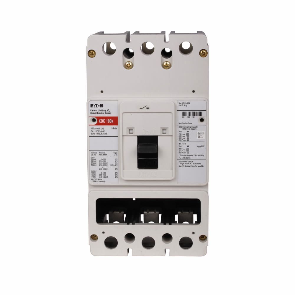 TYPE KDC BREAKER FRAME ONLY 3P 400A 600VAC MAX 65KAIC @ 600V