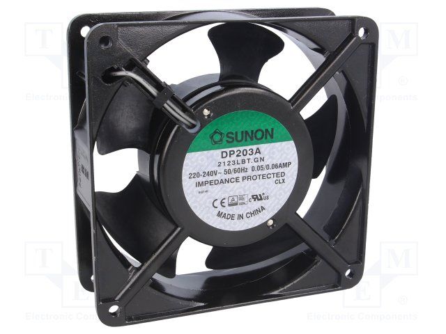 Fan;  AC;  220-240V;  120x120x38mm;  Sq;  78/72CFM;  10/10W;  39/37dBA;  Terminals