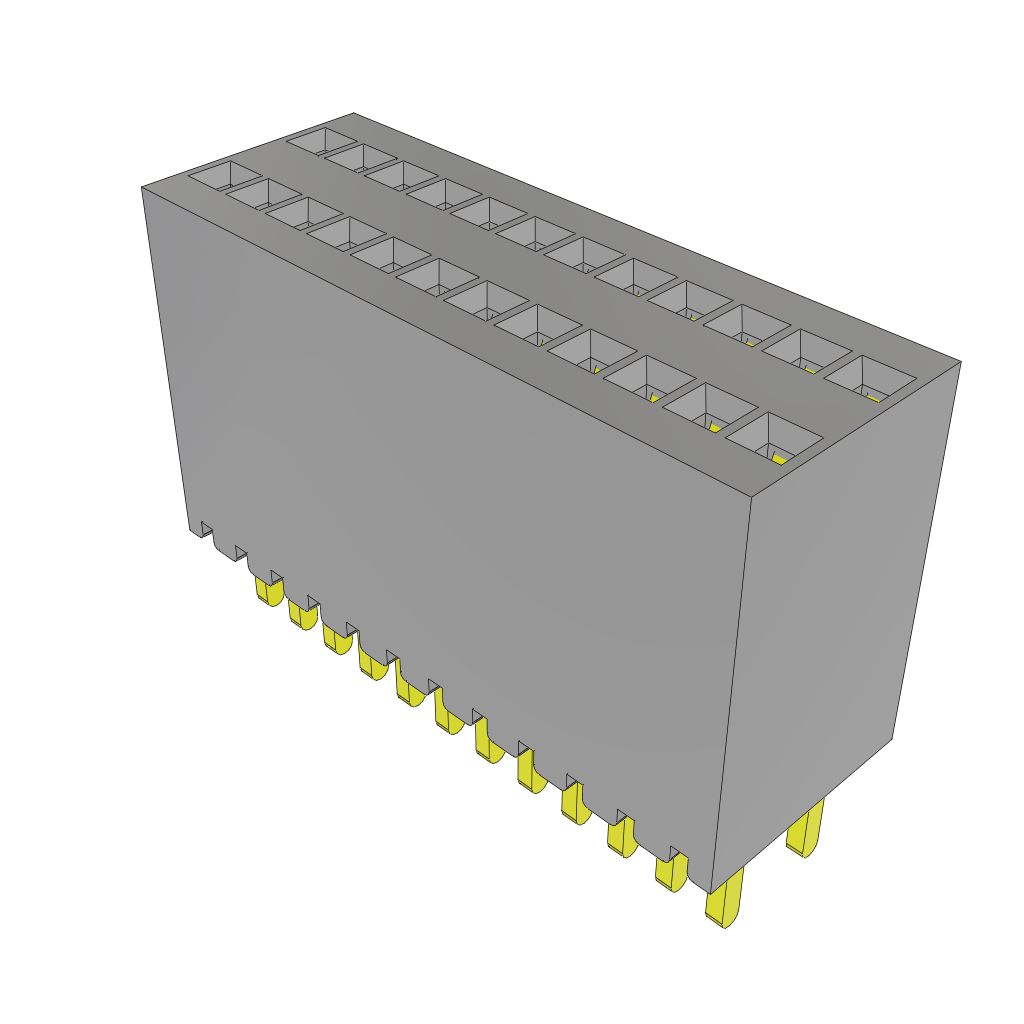 24-Contact Shrouded Receptacle Header, 1.27mm Pitch, Through Hole Mount
