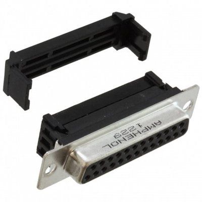 connector, d-subminiature, metal front flange recep, flat cable term, 25 socket cont