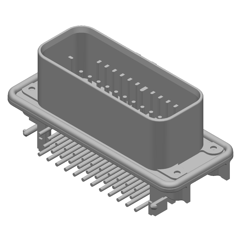 35 Pos RA Header, Power, Gold/Tin, Panel Mount, Solder