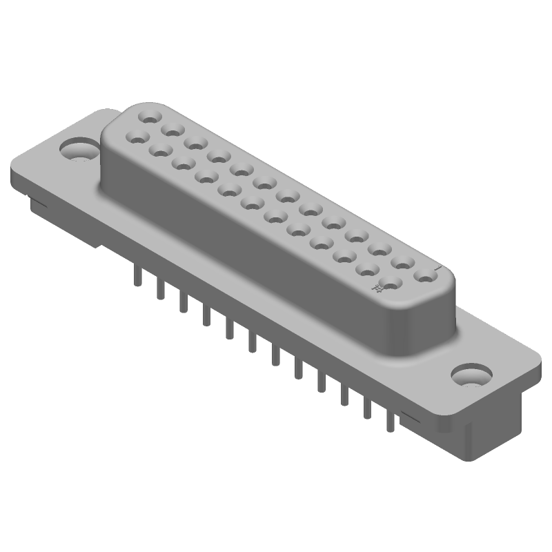 25 Pos Female D-Sub Connector, Straight, Shielded, Gold/Tin