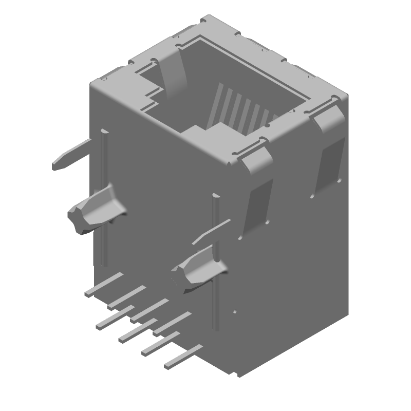 RJ11 Connector, 8 Pos, RA, Solder, Shielded, 1.5A, 150V