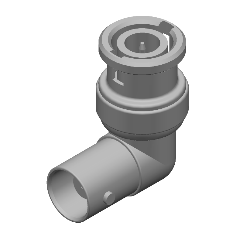 BNC R/A Adapter, 50 Ohm, Nickel/Gold Plated, Male/Female