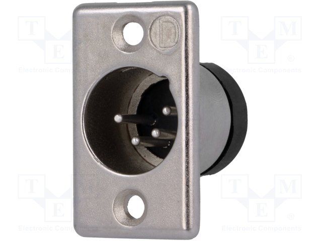 4 Pole Male XLR Panel Mount Connector, 10A, 250V, Solder, Silver