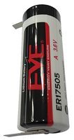 EVE         ER17505T             Battery, Lithium Thionyl Chloride, 3.6 Ah, 3.6 V, A, Solder Tab, 17.5 mm