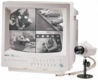 CCTV,camera,monochrome,kit,c/w 12in quad monitor/indoor camera