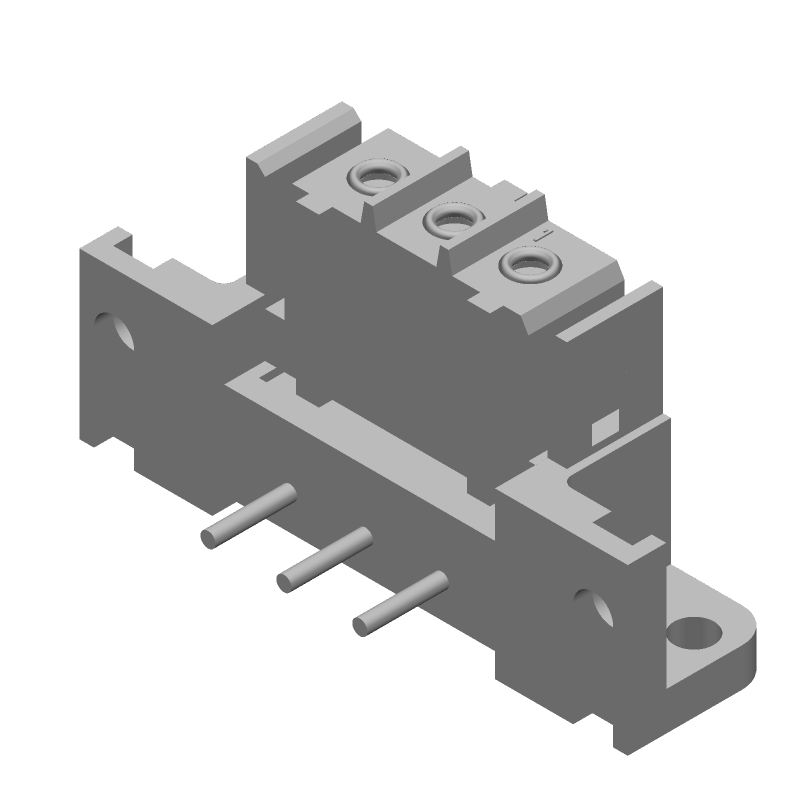 3 Pos Rectangular Connector, 7.5A, 600V, Gold Socket, Solder RA Thru-Hole