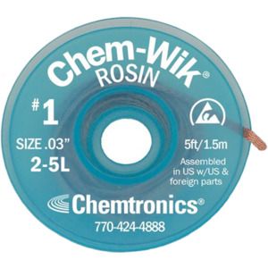 CHEMTRONICS 2-5L BRAID, DESOLDERING, ROSIN, 5FT