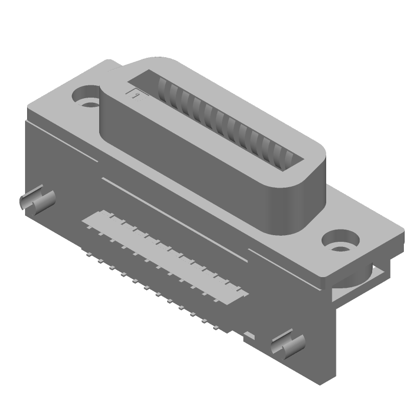 24 Pos Shielded Receptacle, Right Angle, Through Hole, Gold/Tin