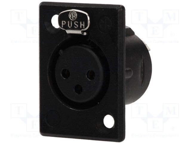 3-Pin Female Power Connector, 16A, 50V, Gold Plated, Panel Mount