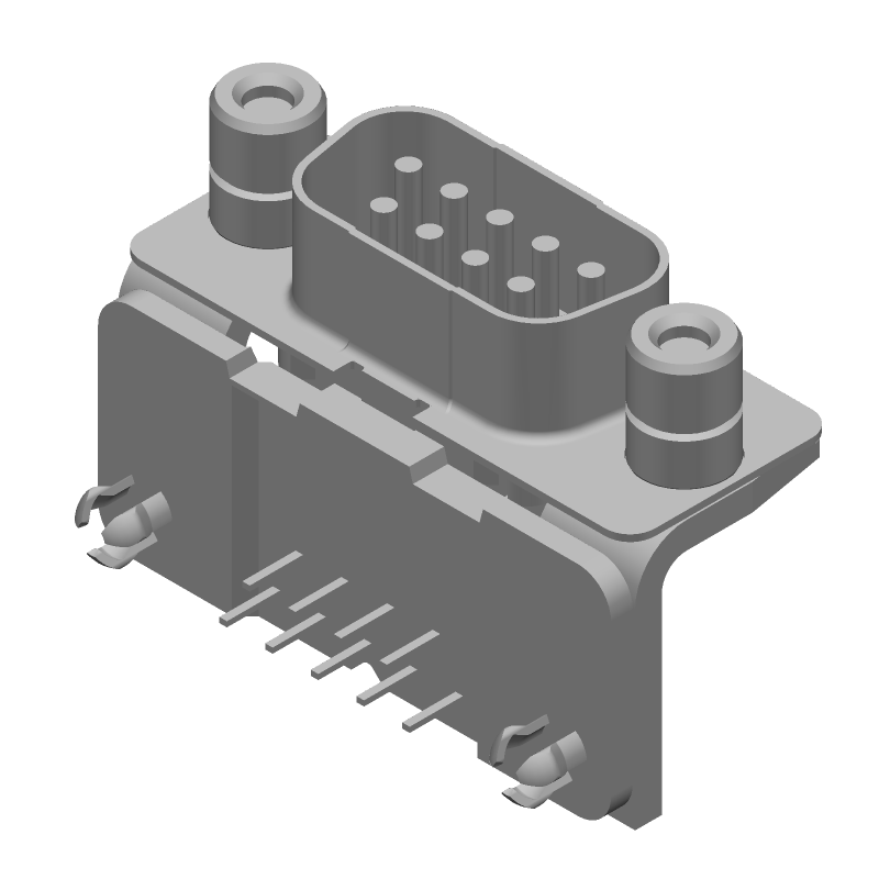 9 Pos D-Sub Connector, Male, Right Angle, Signal, Gold/Tin Plated