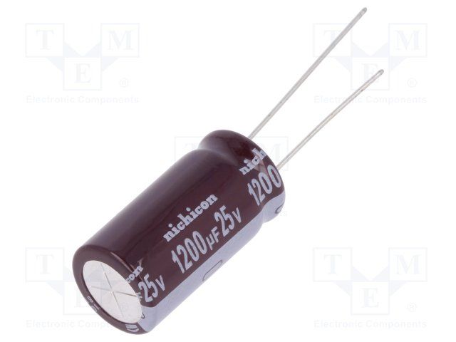 Cap Aluminum Lytic 1200uF 25V 20% (12.5 X 25mm) Radial 5mm 1550mA 5000h 105°C Bulk