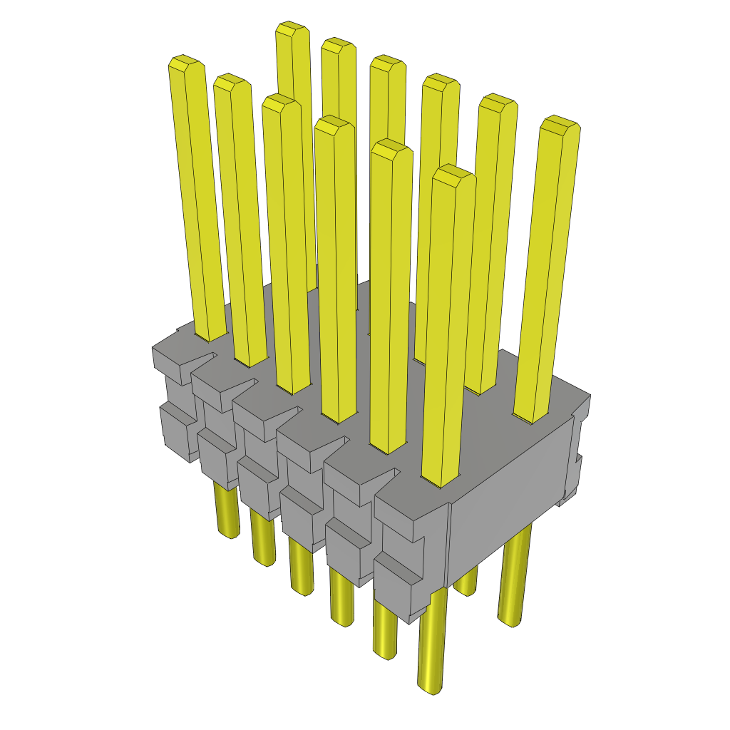 12-Contact 2-Row Through-Hole Header, Gold Plated, Bronze Contacts