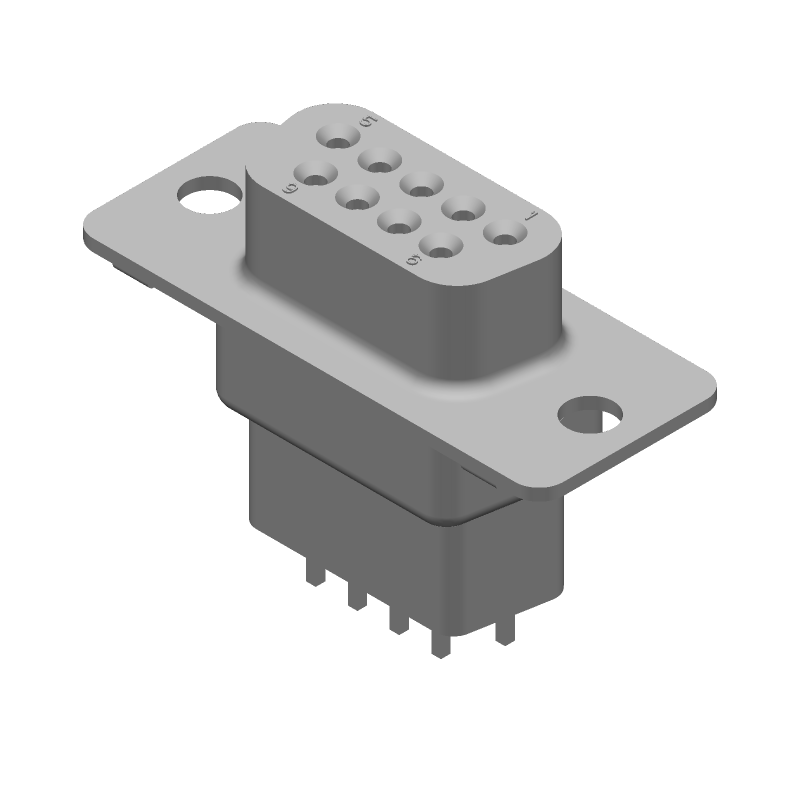 9 Pos Female D-Sub Receptacle, Straight, Through Hole, Gold/Tin Contact