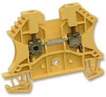 WEIDMULLER   102002 WDU2.5 YELLOW   DIN Rail Mount Terminal Block, 2 Ways, 800 V, 24 A, 30 AWG, 12 AWG, 4 mm