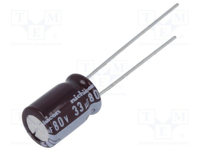 33uF 80V Aluminum Electrolytic Capacitor, Radial, 105°C