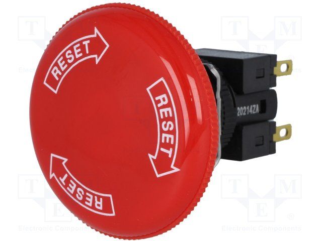 Switch Emergency Stop N.C. DPST Mushroom Button 5A 250VAC 30VDC 14.7N Solder Panel Mount