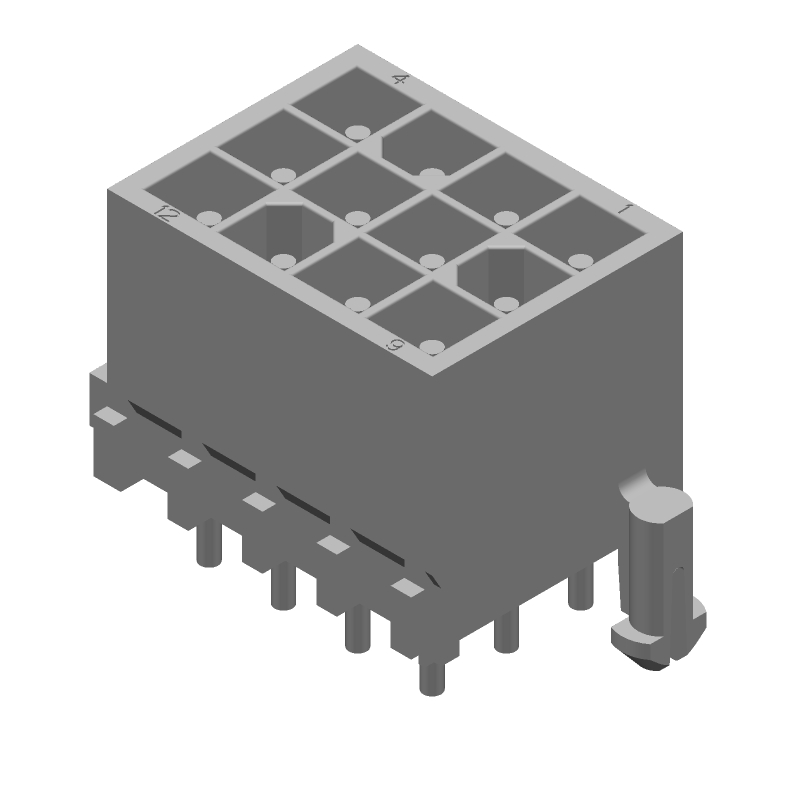 12 Pos Power Connector, 9.5A, 600V, Gold, Solder, Thru-Hole