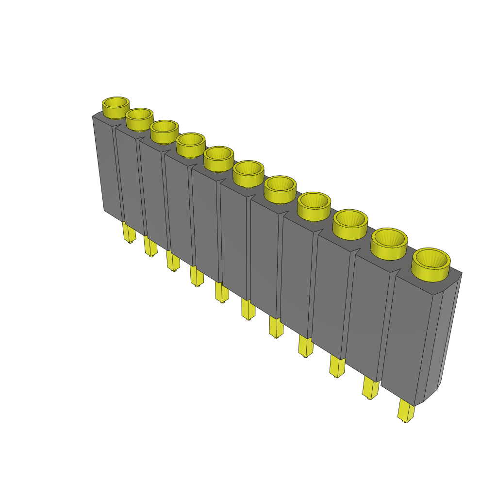 11-Contact Socket Strip, SKT Gender, 2.54mm Pitch, Through Hole Mount