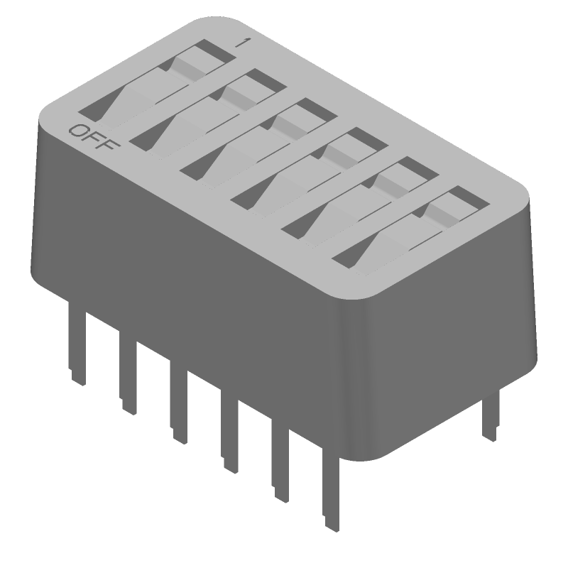DIP Switch, 6 Pos SPST, Rocker, 1A 40VDC, PC Pin, Thru-Hole