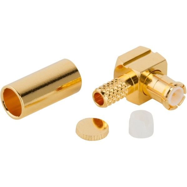 MCX RF Connector, RA, 6GHz, 50R, Solder, Cable Mount, Gold