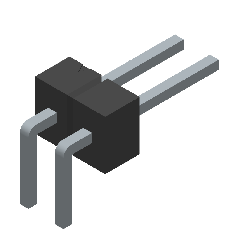 2 Pos 1 Row RA Header, 2.54mm Pitch, 3A, 350V, Gold/Tin