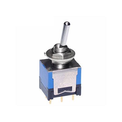 Switch Toggle (ON) OFF (ON) DPDT Bat Lever PC Pins 0.1A 48VAC 48VDC 0.4VA PC Mount with Threads