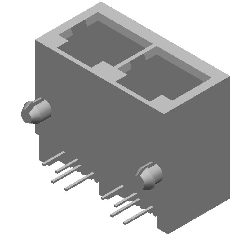 RJ45 Connector, 12 Pos, 2 Port, Female, Right Angle, Through Hole