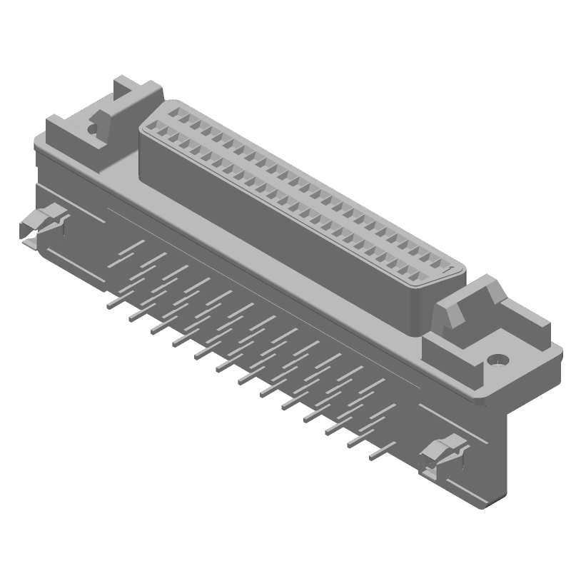 50 Pos 2 Row Right Angle Shielded Signal Connector, Gold/Tin/Lead Plated Bronze