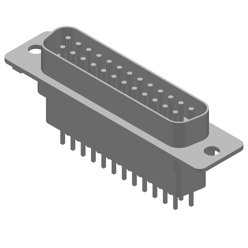 25 Pos Male D-Sub Connector, Straight, Solder, Gold/Tin Plated