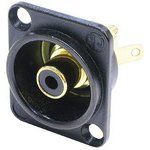 2-Pos Phono Jack, Female, Gold Brass, 16A, 50V, Solder, Panel Mount