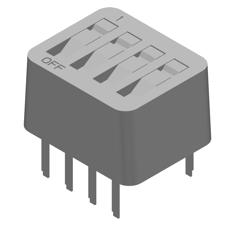 4-Pos SPST Rotary DIP Switch, Rocker, 1A, Gold, Thru-Hole