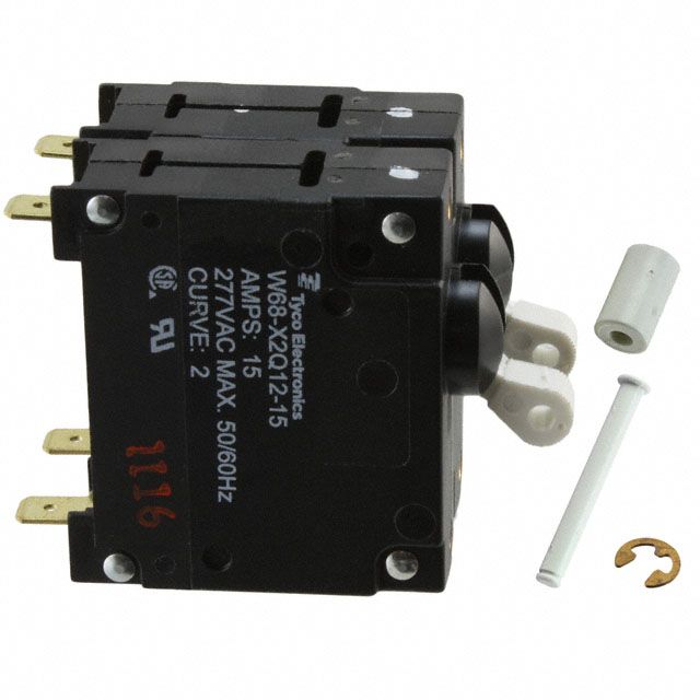 2 Pole Magnetic Circuit Breaker, 15A, 277V AC, Panel Mount