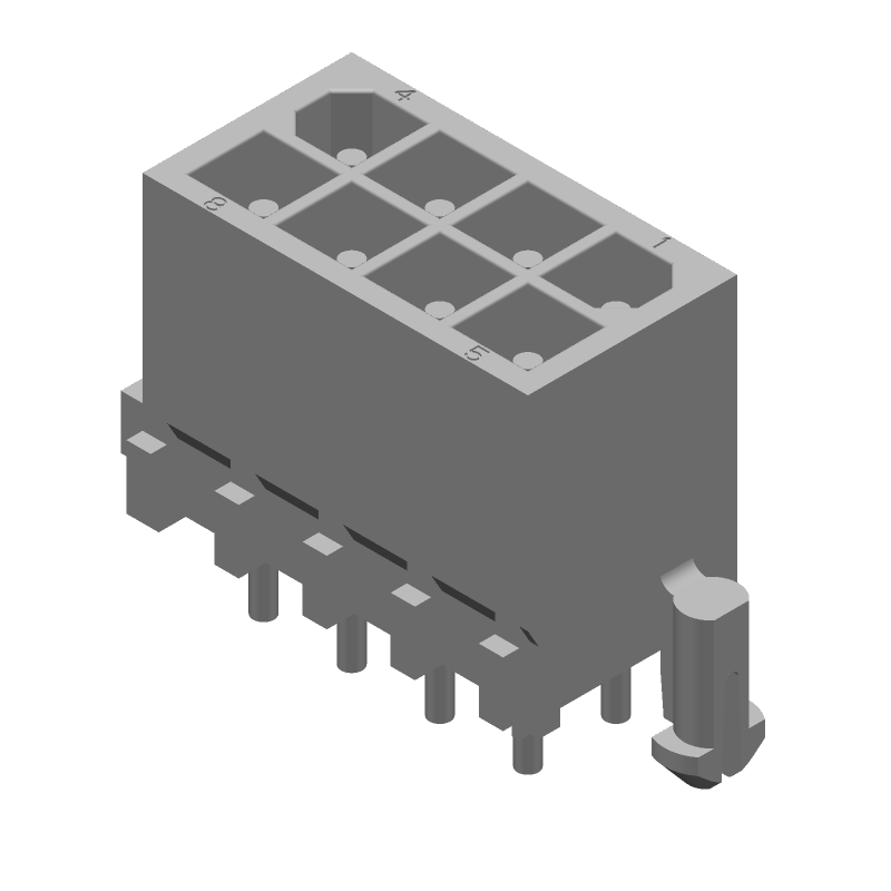 Power Connector, 8 Pos, 9.5A, 600V, Male, Solder, Thru-Hole