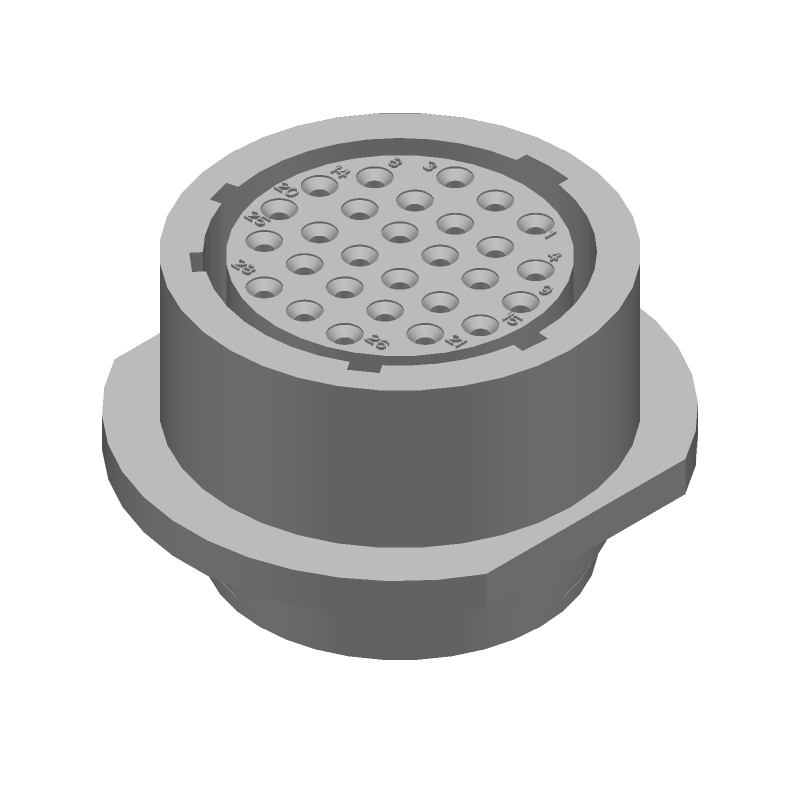 28 Pos Female Crimp Circular Receptacle, Size 17, Black Thermoplastic