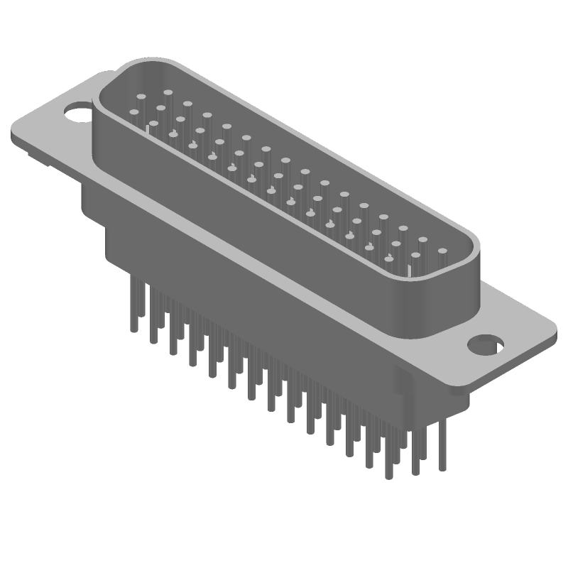44 Pos Male D-Sub Connector, Gold/Cadmium Plated, Straight, Through Hole