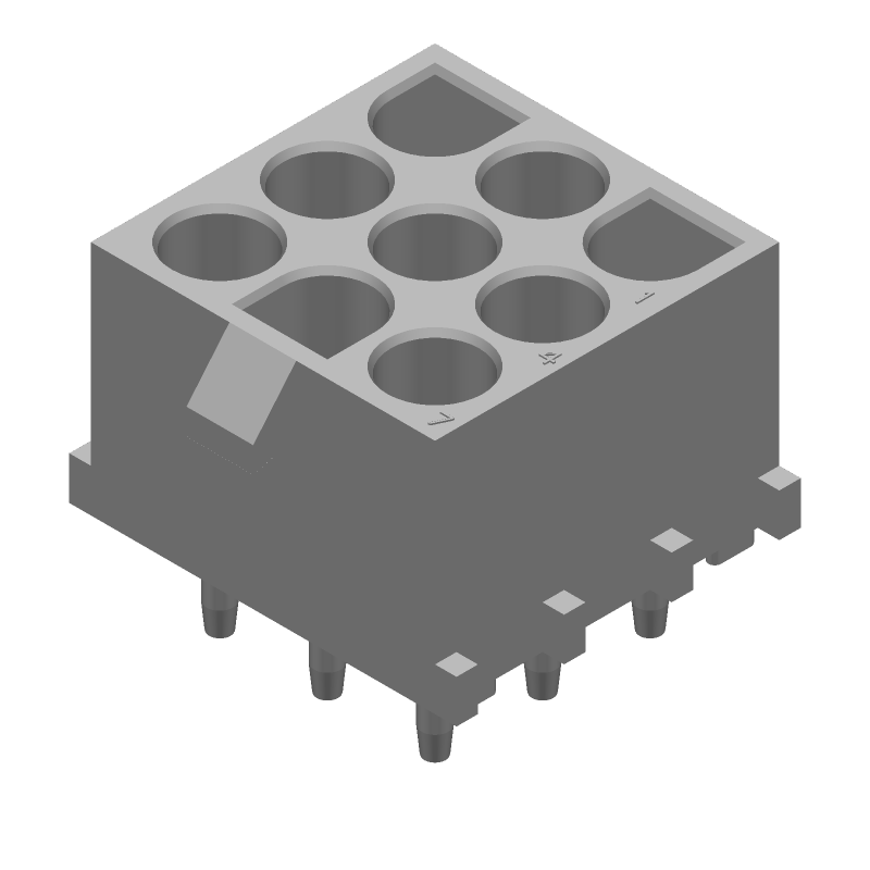 9 Pos Female Power Connector, Wire-to-Board, 19A, 600V, Gold