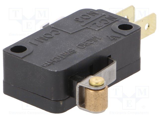 SPDT Snap Action Switch, 15.1A, 277VAC, Roller Lever, Quick Connect