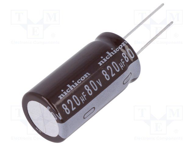 820uF 80V Aluminum Electrolytic Capacitor, Radial, 105C, 1.59A