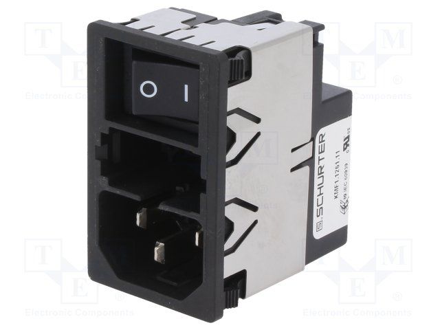 Mains Power Connector, 6A, 250VAC, Male, Fuse, Shielded, Panel Mount