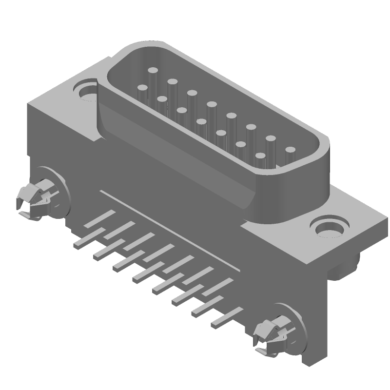 15 Pos D-Sub RA Plug, Signal, Gold/Tin, 2.7A, 125V, TH