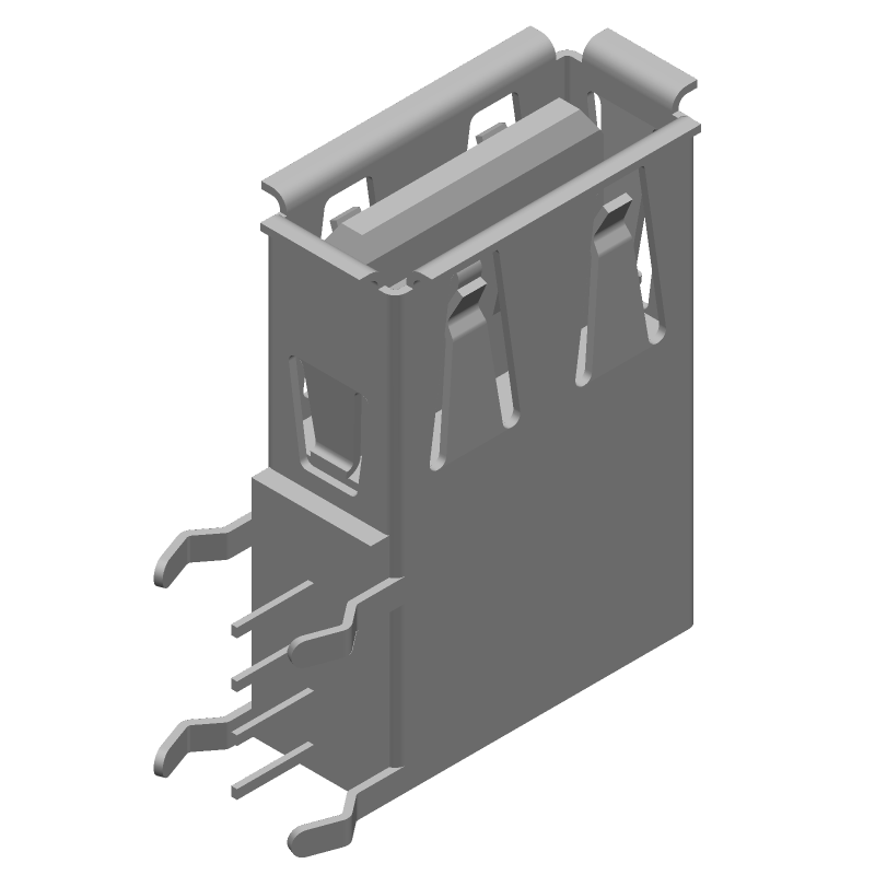 USB-A Receptacle, 4 Pos, Right Angle, Shielded, Thru-Hole