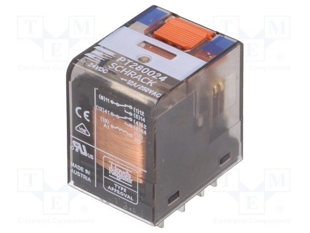 DPDT General Purpose Relay, 24VDC Coil, 12A Contact, Socket Mount