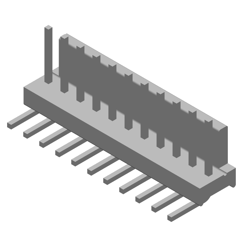 Wire-to-Board Header, 11 Pos, 2.54mm Pitch, RA Solder, Male, 5A