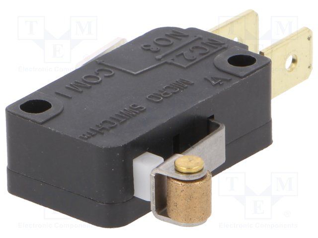 Snap Action SPDT Switch, 15.1A 277VAC, Roller Lever, Quick Connect