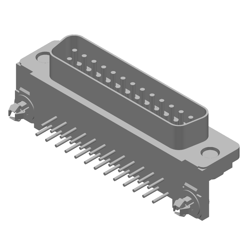 25 Pos D-Sub RA Solder Male Connector, Gold/Tin, 6A, 125V