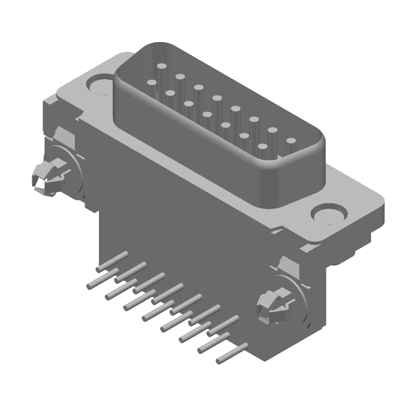 15 Pos D-Sub RA Plug, Signal, Gold/Tin, Through Hole, 125V
