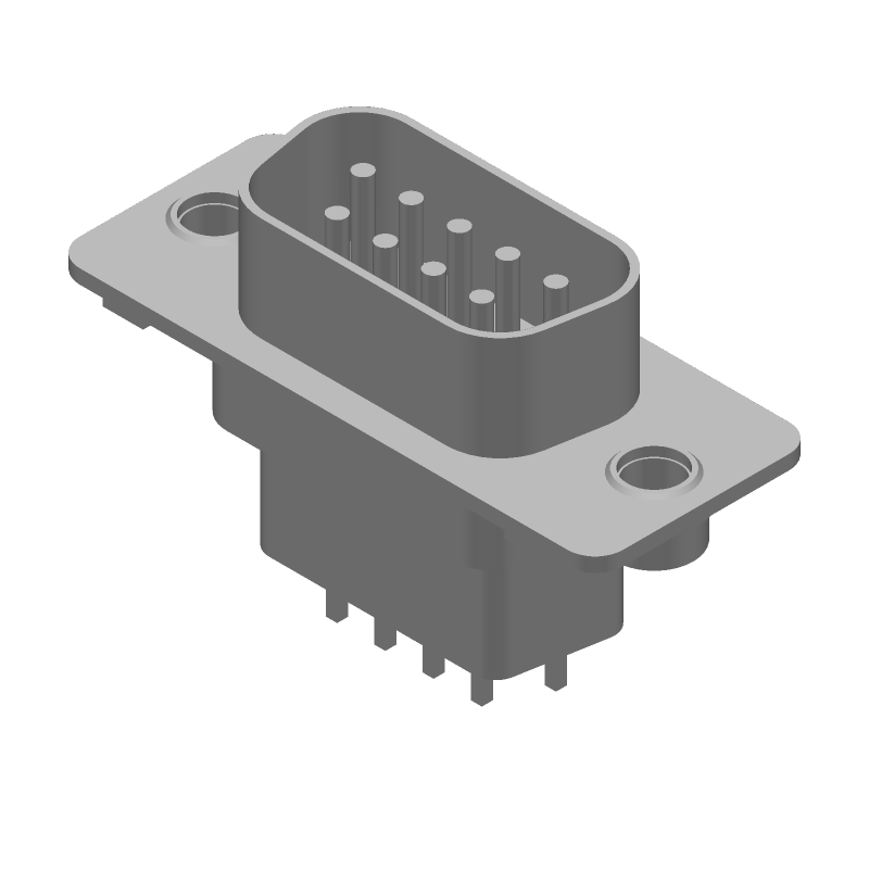 9 Pos Male D-Sub Connector, Straight, Through Hole, Metal Shell