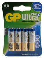 GP BATTERIES         GP15AU(P)-C4             Battery, Ultra, Pack of 4, Alkaline, 1.5 V, AA, Raised Positive and Flat Negative, 14.5 mm